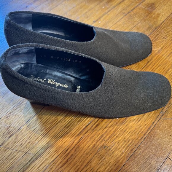 Classic Robert Clergerie Brown/Green Nylon or Satin Loafers with Med Heels - Picture 6 of 9